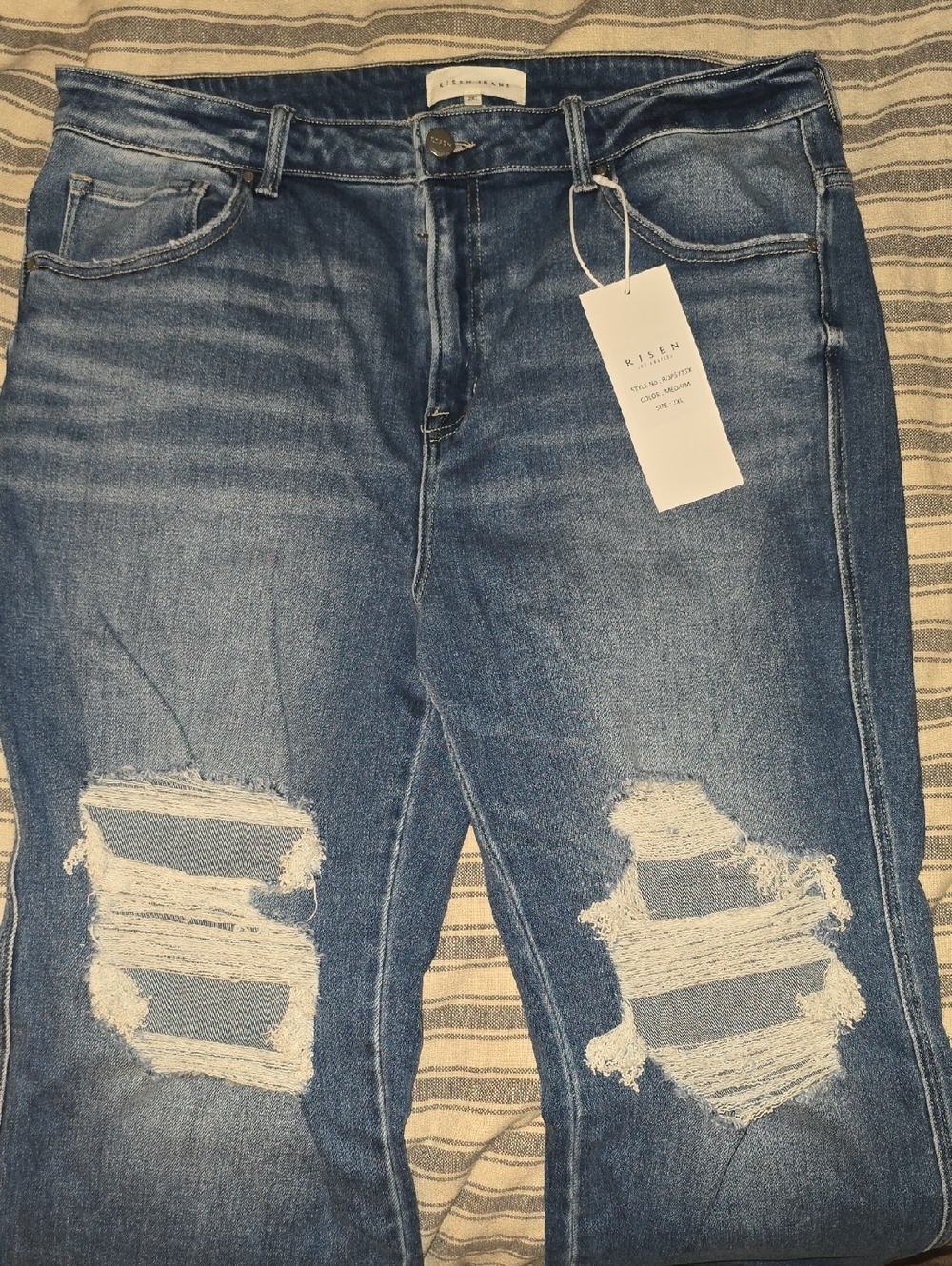 Kisey High-Rise Distressed Women's Blue Flare Jeans